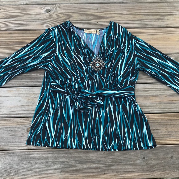 Notations Women Blouse Top Shirt With Fabric Belt - Picture 5 of 8